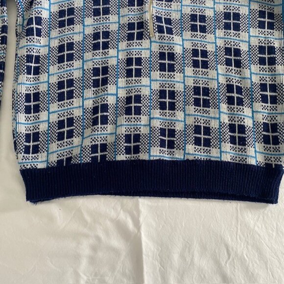 VINTAGE 70s Alexanders Blue White Plaid Half Zip Pullover Sweater - Picture 5 of 10